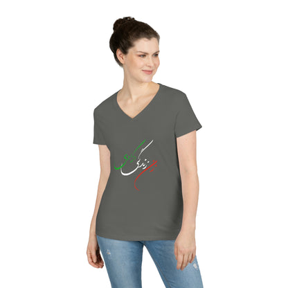 Ladies' V-Neck T-Shirt: Zan Zendegi Azadi